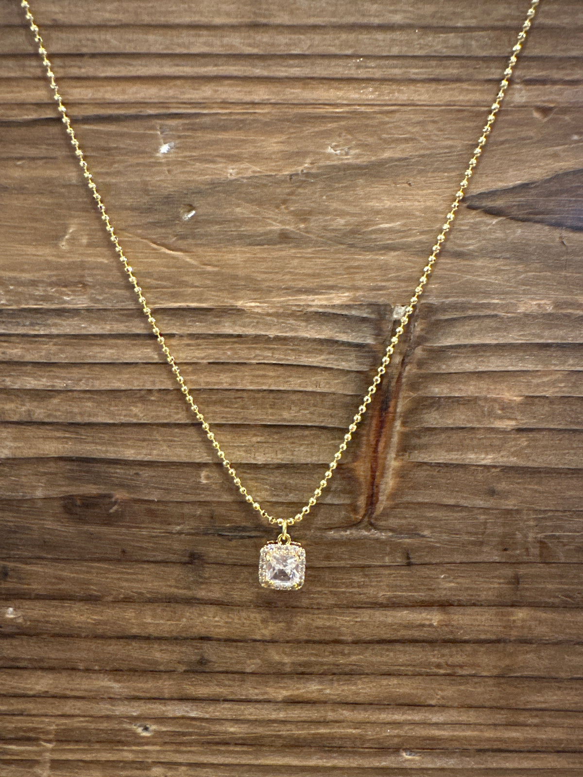SU25 O’Lolly 18k Gold Chain w/Square CZ Pendant Necklace