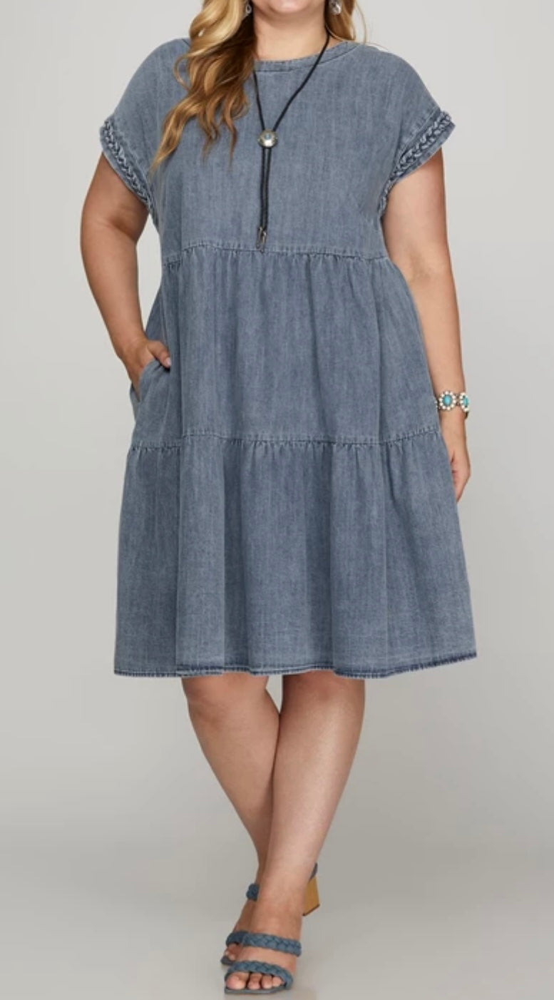 W25 S&S Plus Denim Braided Dress
