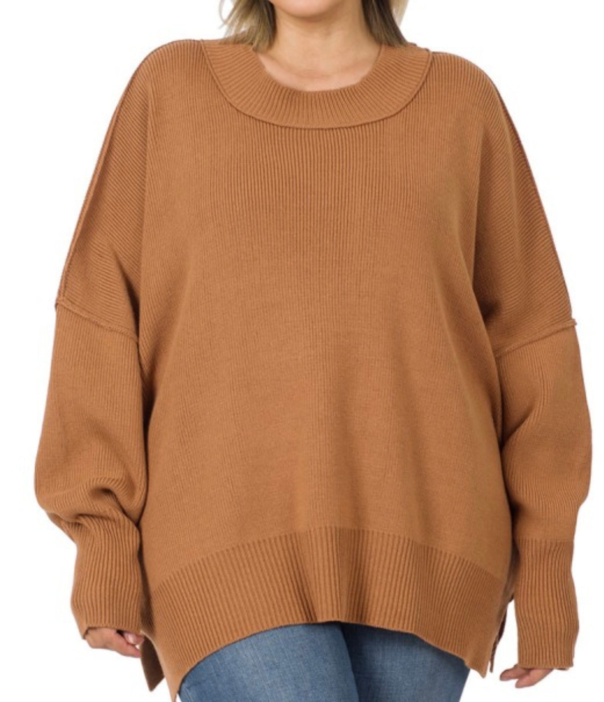 F25 Z Plus Side Slit Oversized Sweater