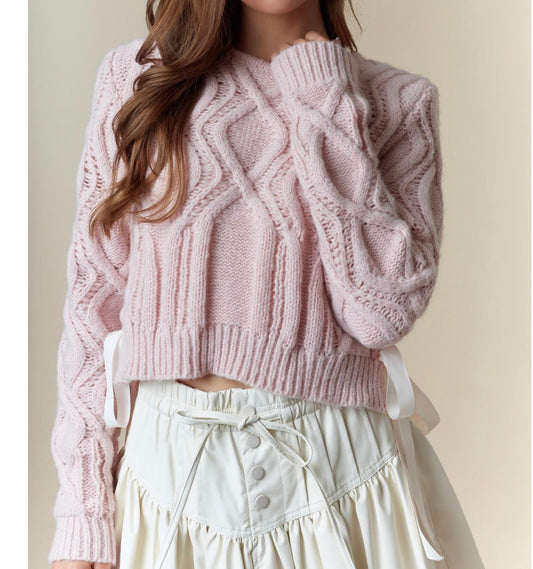 F25 PL Rose Pink Bow Cropped Top