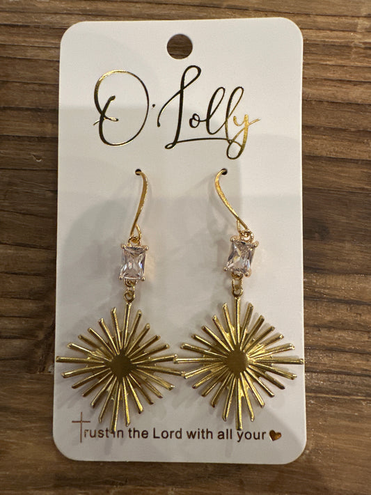 SU25 O’Lolly Cubic Zirconia Stone w/Gold Burst Dangle Earrings