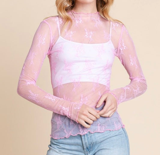 W26 Long Sleeve Floral Mesh Top