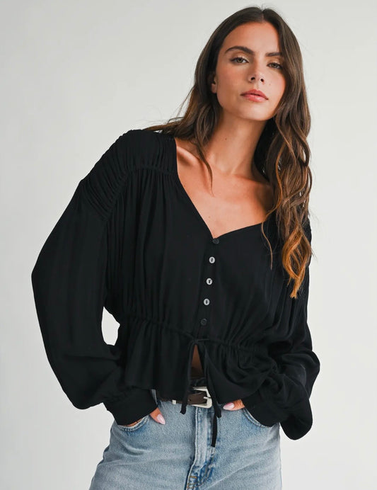 SU26 Button Front Peplum Blouse