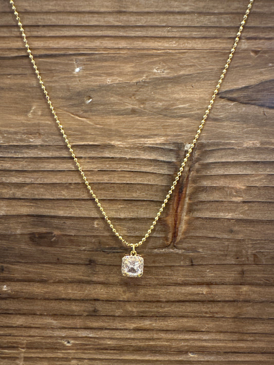 SU25 O’Lolly 18k Gold Chain w/Square CZ Pendant Necklace