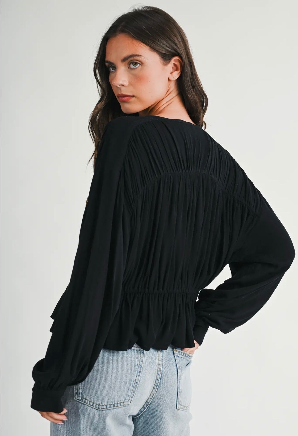 SU26 Button Front Peplum Blouse