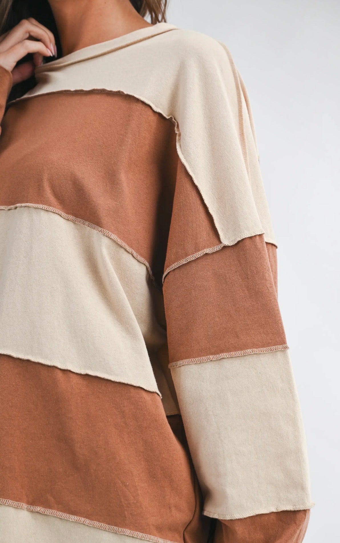 F26 Oversized Caramel ColorBlock LS