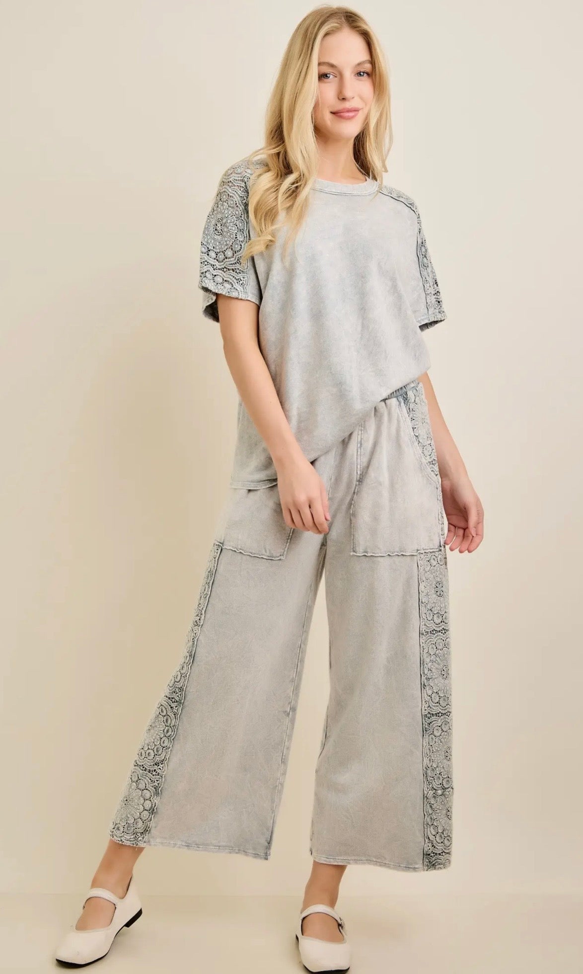 SU26 Mineral Washed Boho Trim Pants