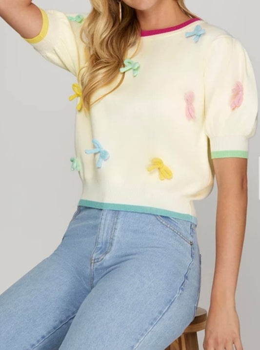 W25 S&S Cream Bow Sweater
