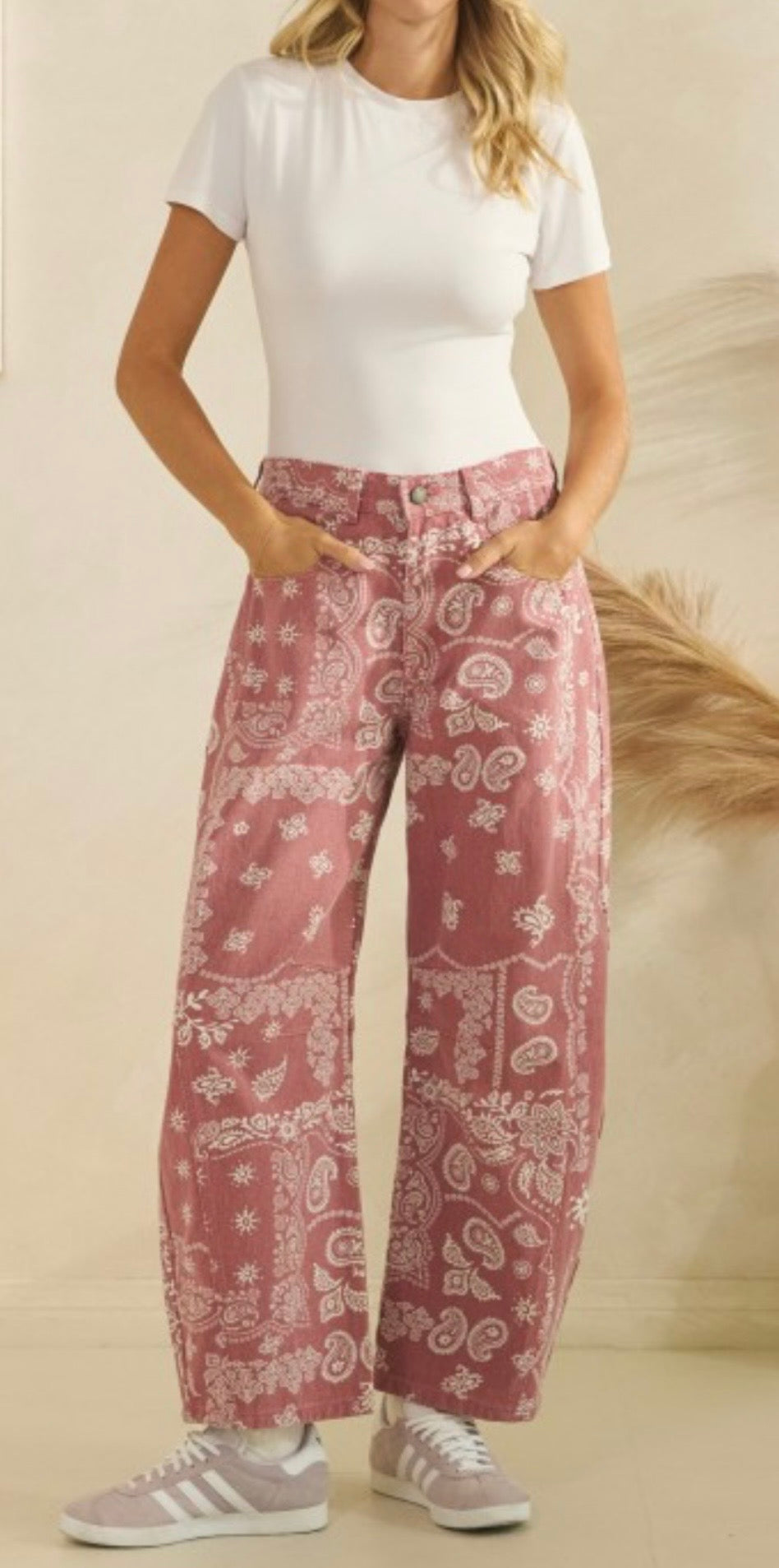 W25 V Washed Pink Paisley Denim Pants