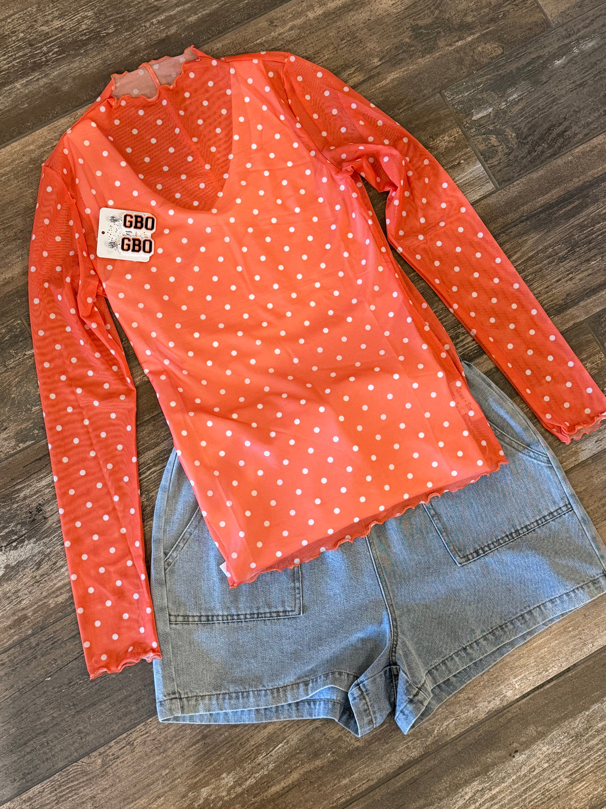 SU26 Orange/White Polka Dot Mesh
