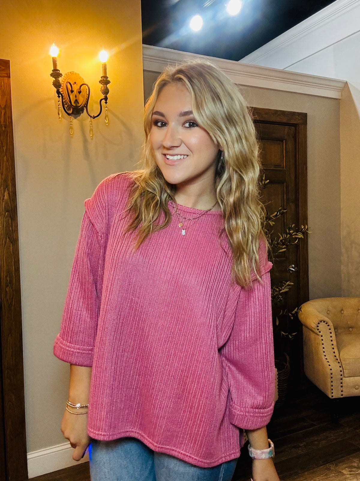 SU25 S+S Dusty Rose Knit Top