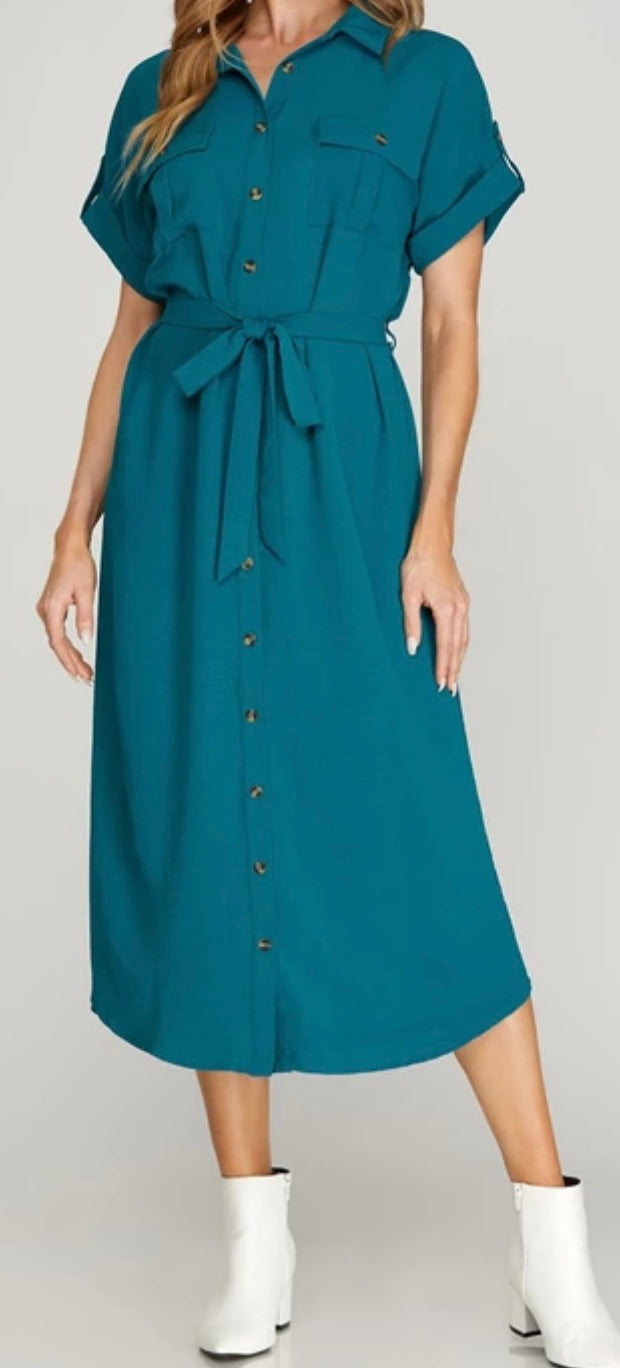 W25 S&S Teal Front Tie Dress