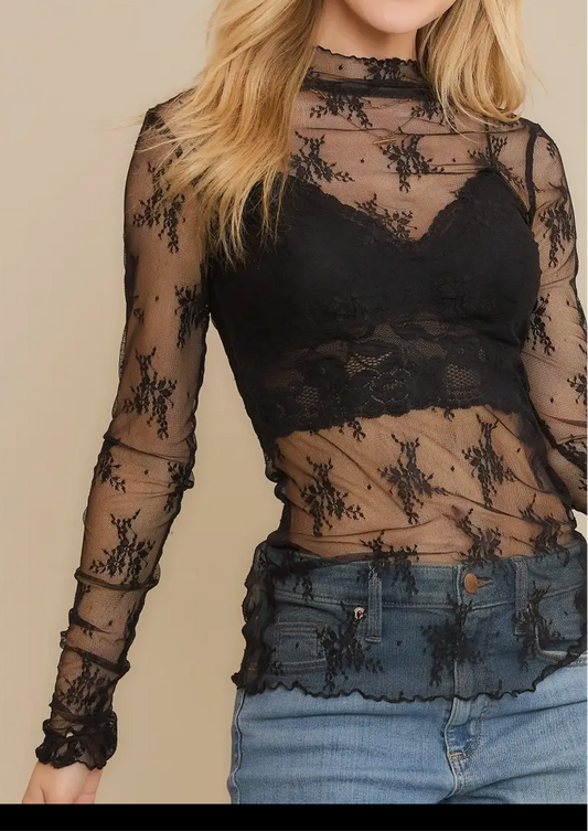 SU25 Plus Mesh Floral Long Sleeve