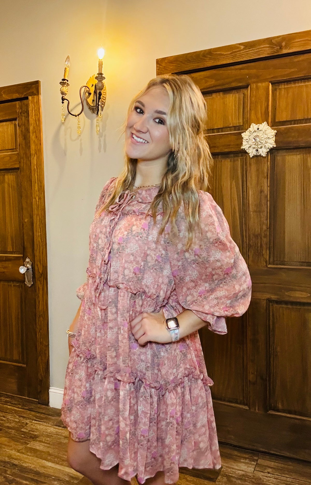 SU25 Sage+Fig Vintage Floral Tiered Ruffle Dress