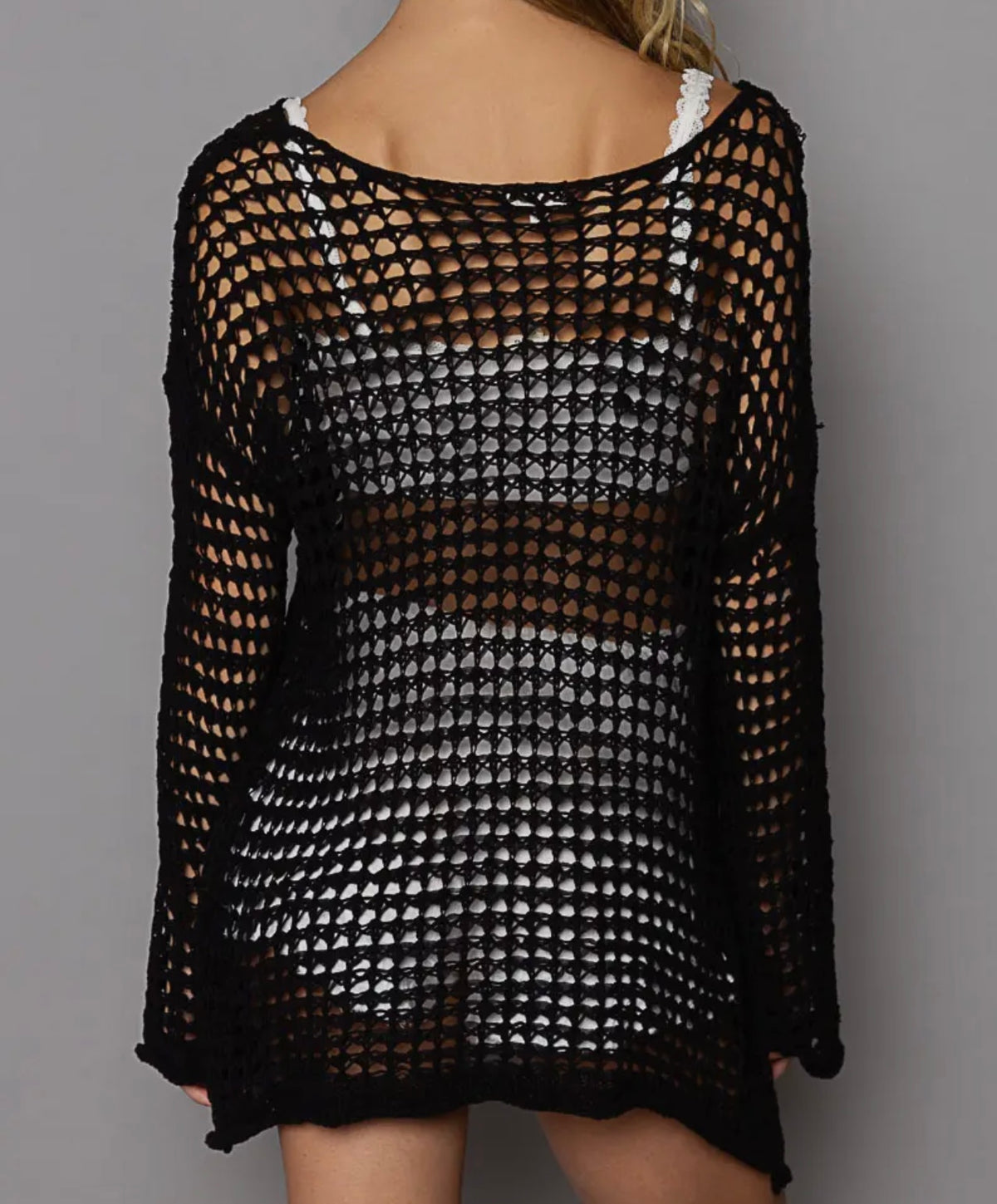 SU25 Pol Black Open Knit Boat Neck
