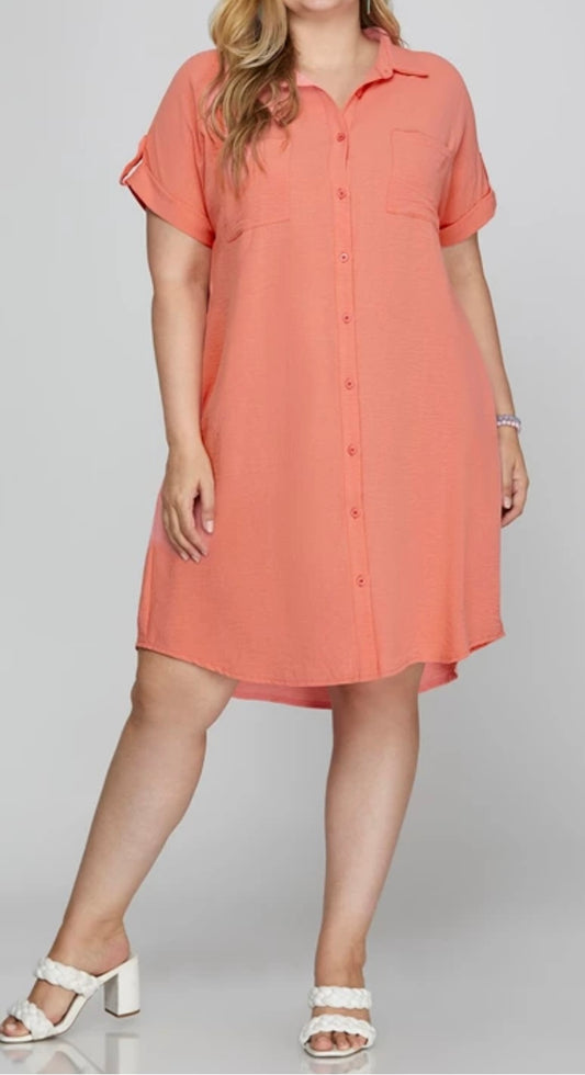 W25 S&S Plus Coral Button Dress
