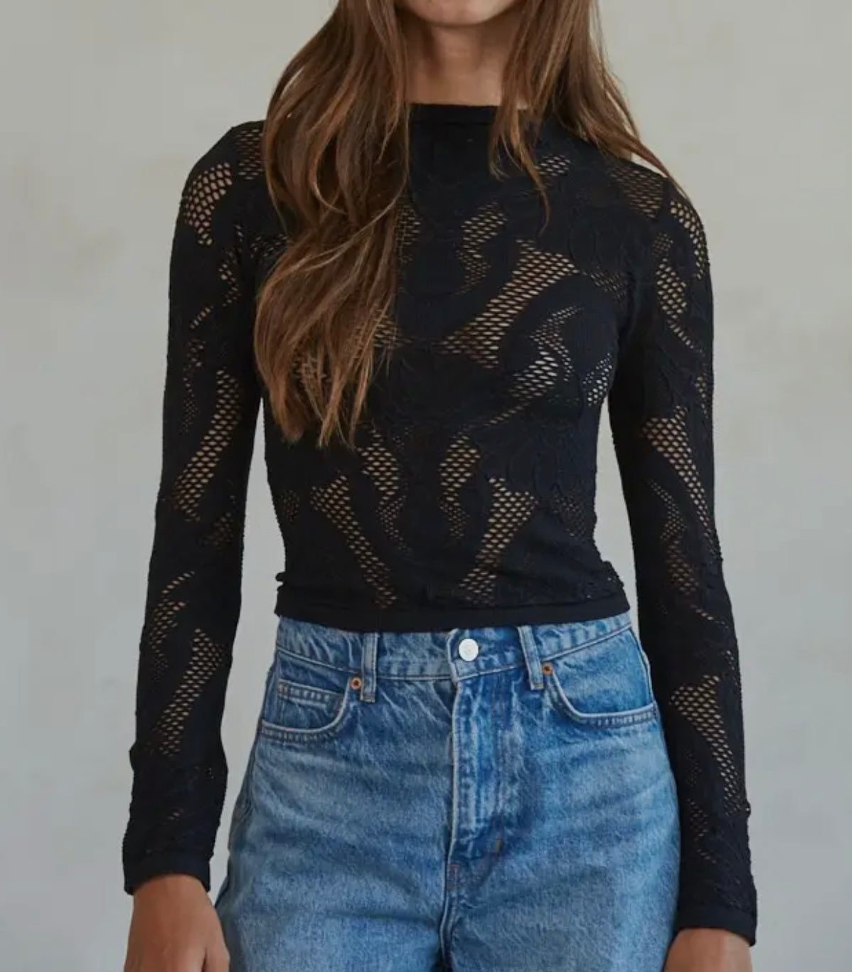 SU25 BT Black Jacquard LS Top