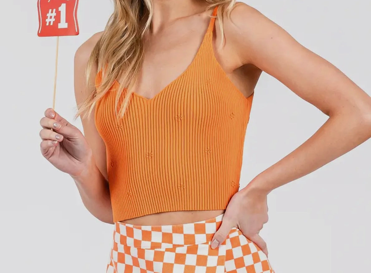 SU25 Orange V Neck Crop Tank