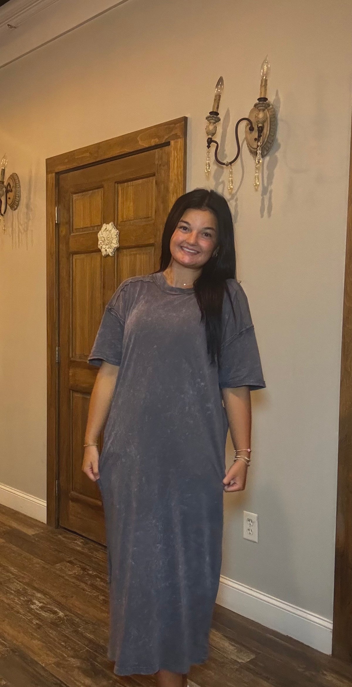 SU25 Very J Mineral Washed Casual Comfy Midi Dress