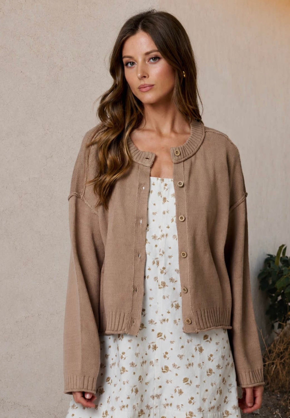 SU26 Mocha Button Down Cardigan