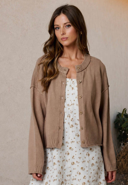 SU26 Mocha Button Down Cardigan