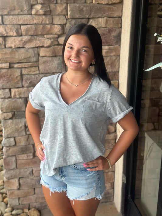 SU25 Aemi+Co Gray V-Neck Top
