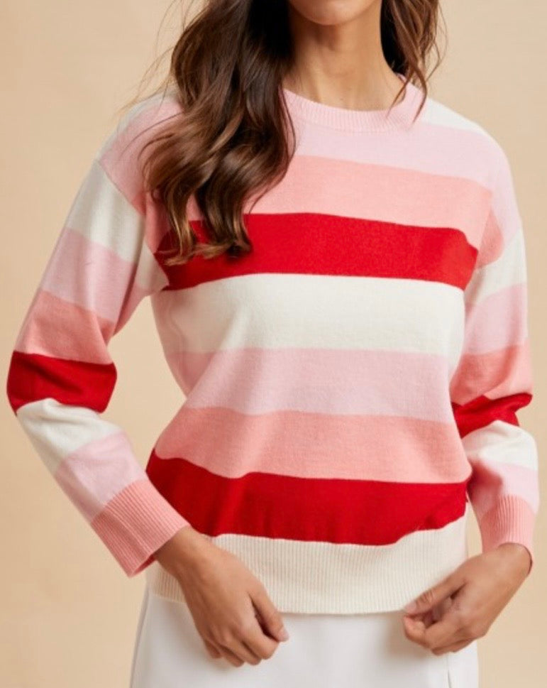 W25 AW V Color Block Pink Sweater