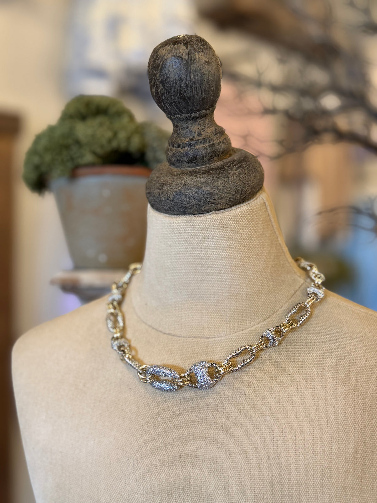 S26 Mixed Metal CZ Pave Link Necklace