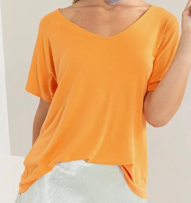 S26 DZ Orange V Neck SS Top