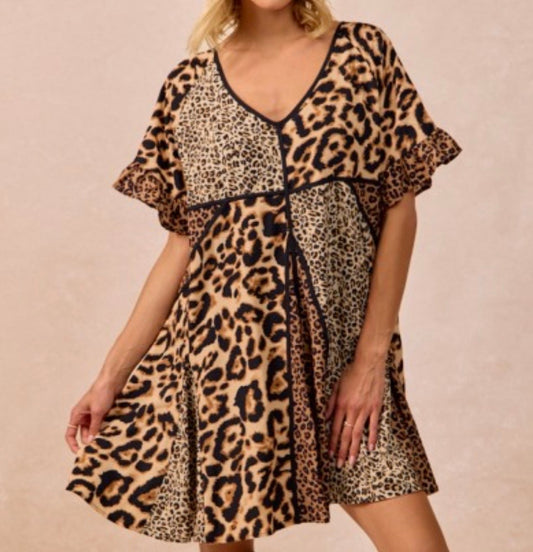 W26 BiBi Leopard Mix Short Sleeve Dress