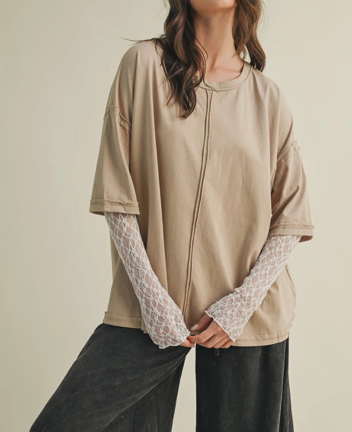 SU25 MS Lace Sleeve W Oversized Top