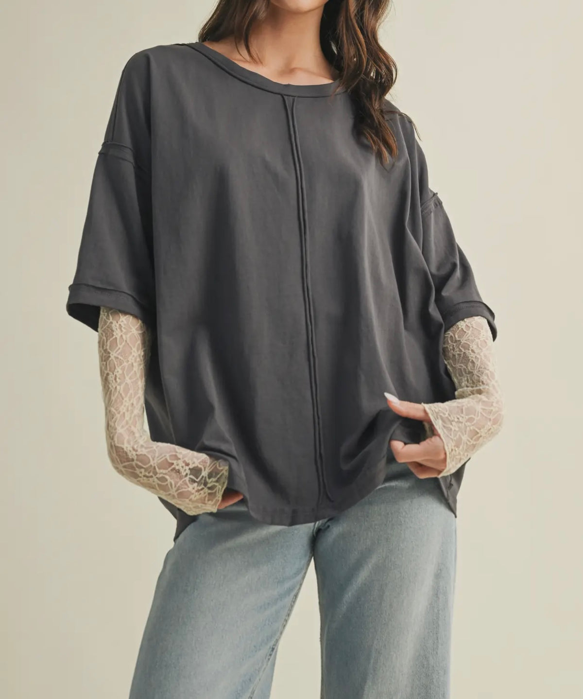 SU25 MS Lace Sleeve W Oversized Top