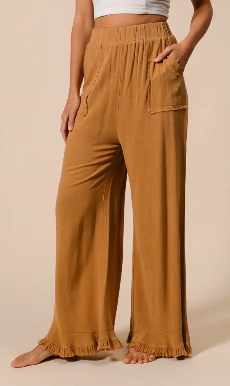 SU26 B Ochre Frayed Pants with Pockets