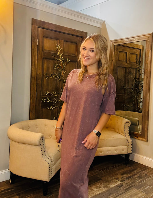 SU25 Very J Mineral Washed Casual Comfy Midi Dress