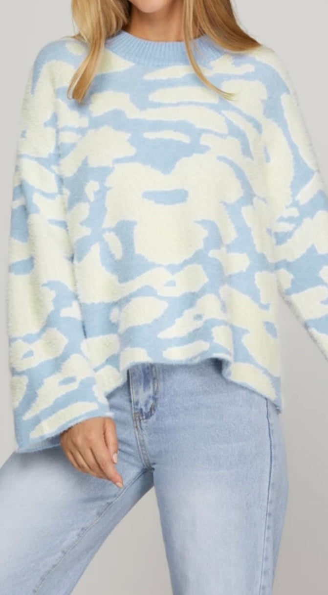 SU25 S+S Lt.Blue Fuzzy Floral Sweater