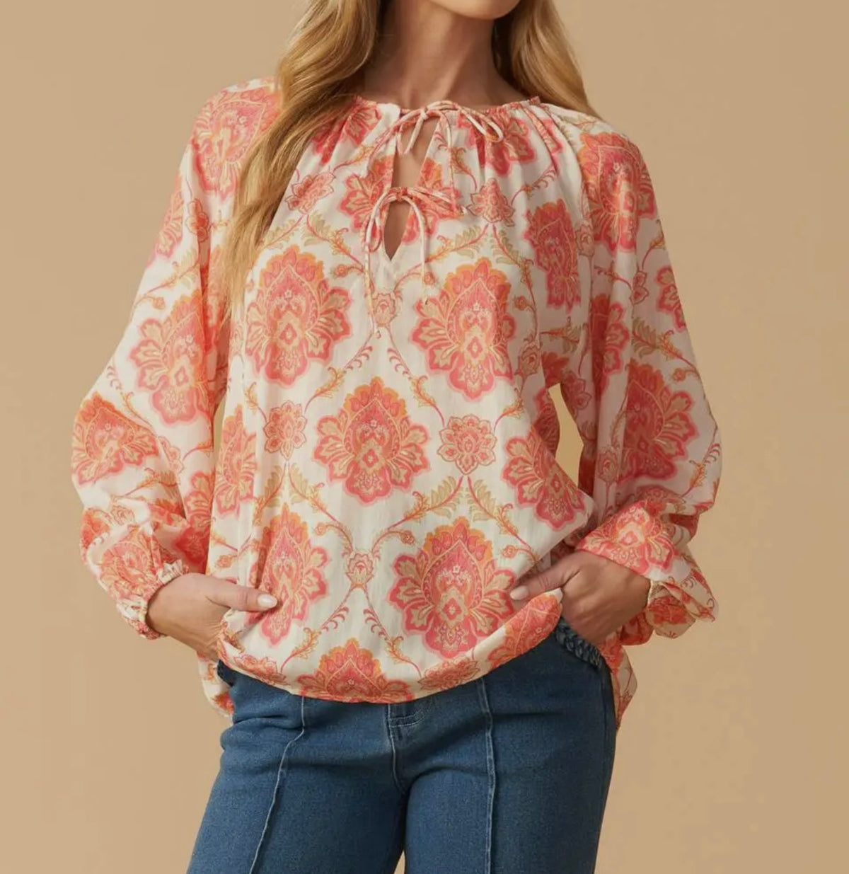 SU25 FT Ivory Pink Woven Top