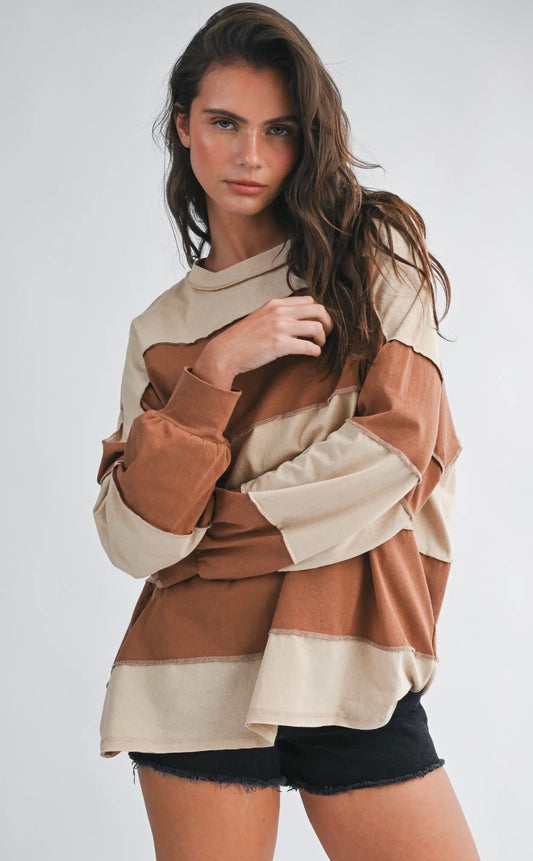 F26 Oversized Caramel ColorBlock LS