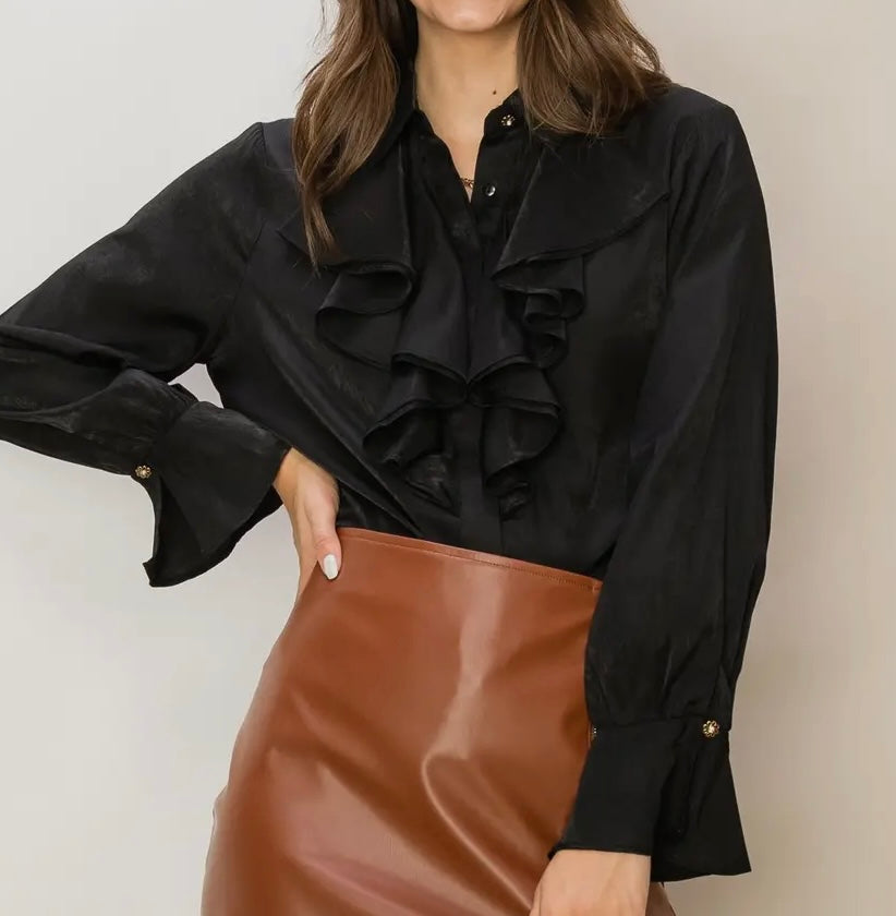 W25 HYFVE Black Ruffled Blouse