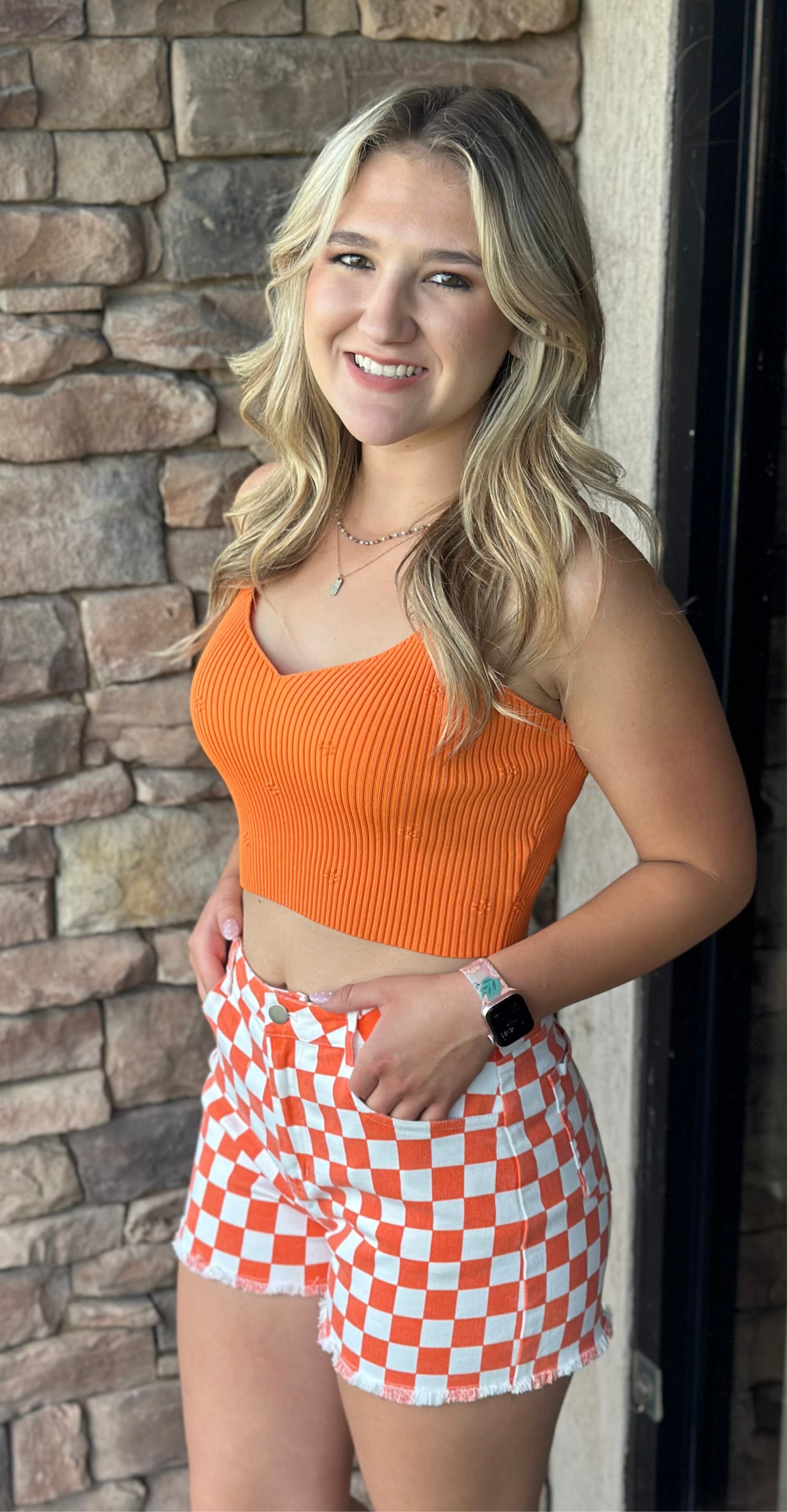 SU25 Orange V Neck Crop Tank