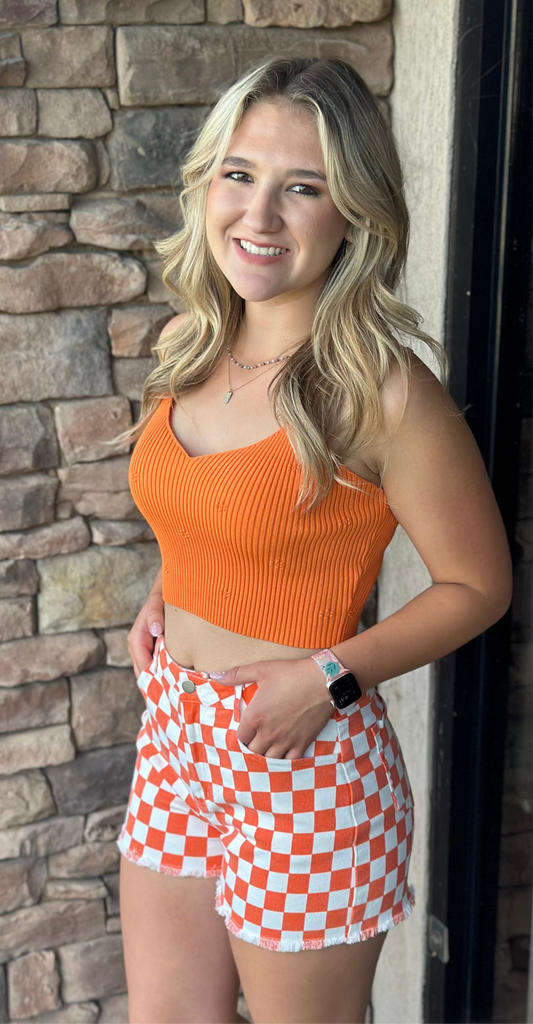 SU25 Orange V Neck Crop Tank
