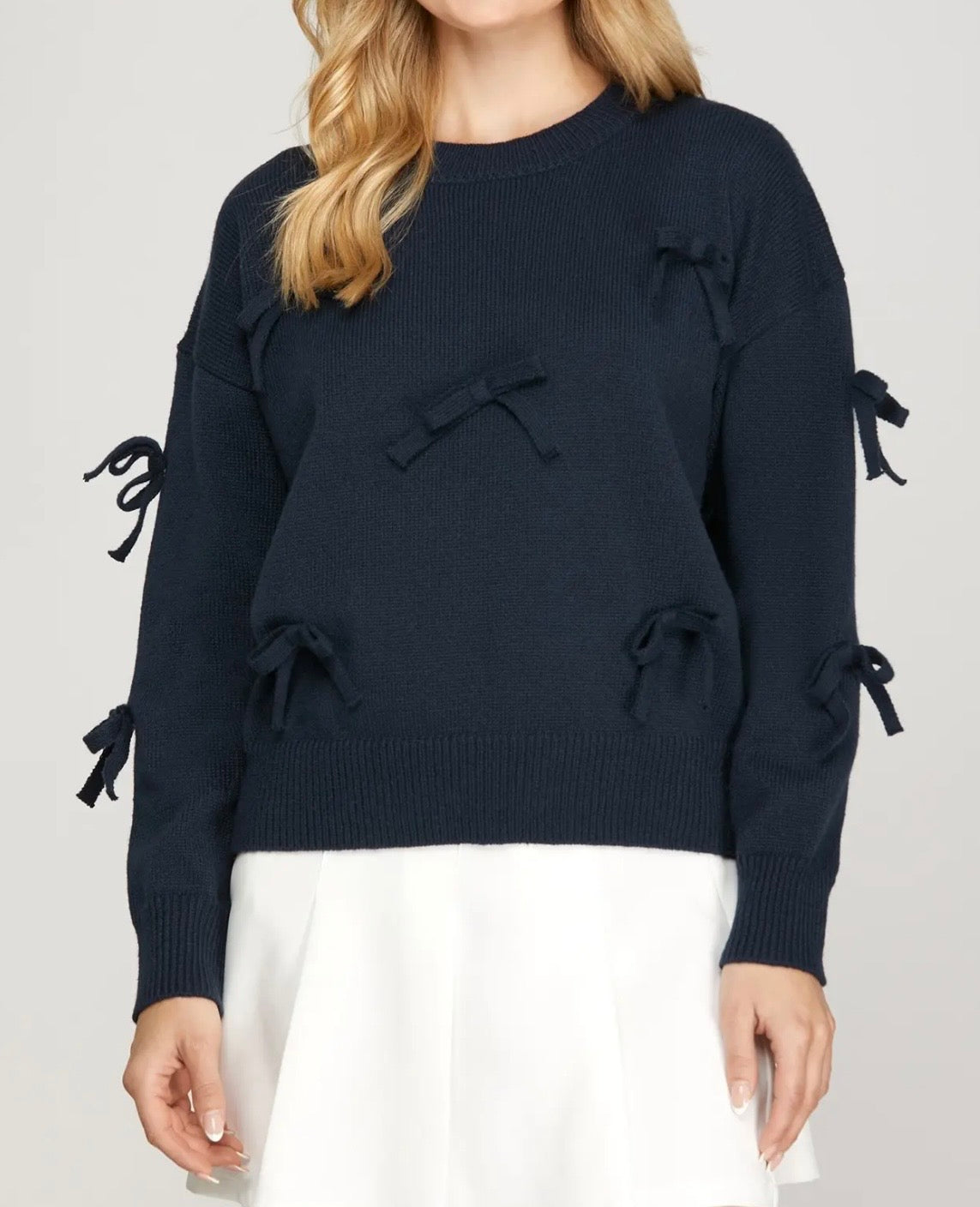 F25 S&S Navy Bow Sweater