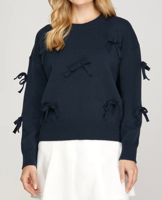 F25 S&S Navy Bow Sweater