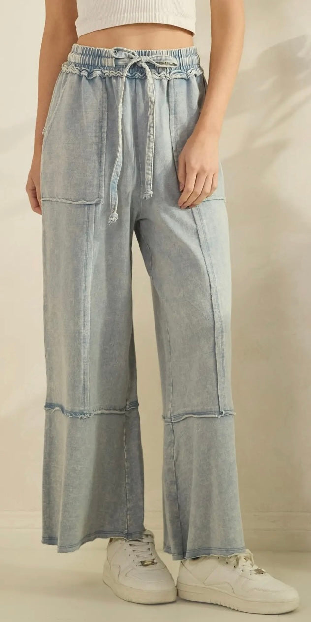 F26 Mineral Washed Terry Knit Pants - Denim