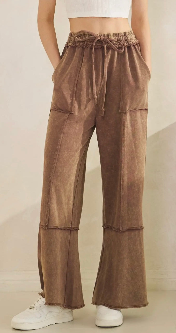 F26 Mineral Washed Terry Knit Pants- Brown